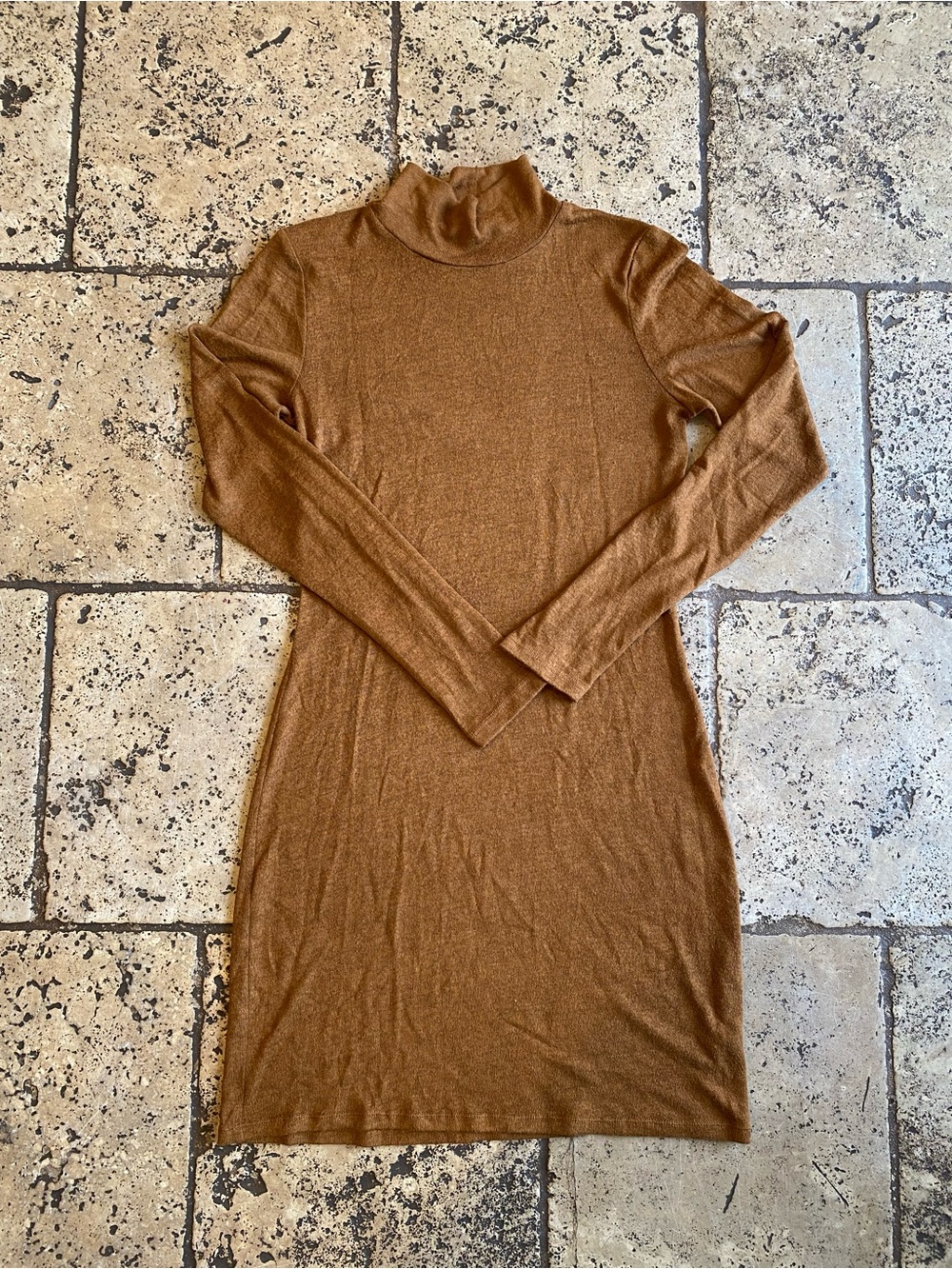 Long Sleeve Turtleneck Dress in Warm Brown